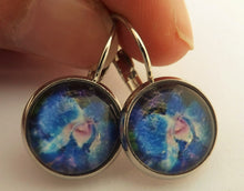 Load image into Gallery viewer, Blue &amp; Black Handmade Dome Earrings on Lever back hooks
