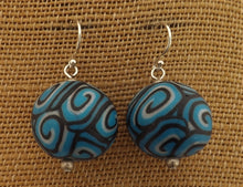 Load image into Gallery viewer, Blue, Black &amp; Whhite Koru Kathryn Design Bead Earrings on Sterling Silver Hooks
