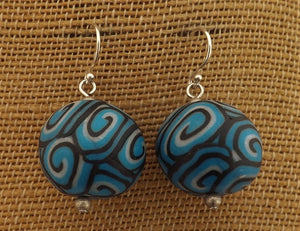 Blue, Black & Whhite Koru Kathryn Design Bead Earrings on Sterling Silver Hooks