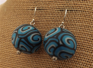 Blue, Black & Whhite Koru Kathryn Design Bead Earrings on Sterling Silver Hooks