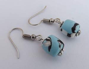 Blue, Black & White Kathryn Design Bead Drop Earrings