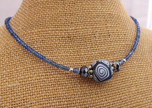 Load image into Gallery viewer, Blue, Black &amp; White Kathryn Design Handmade Bead necklace
