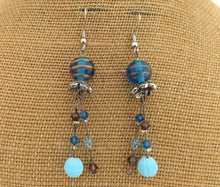 Load image into Gallery viewer, Blue &amp; Brown Glass Bead Handmade Drop Earrings
