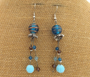 Blue & Brown Glass Bead Handmade Drop Earrings