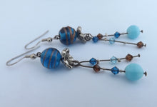 Load image into Gallery viewer, Blue &amp; Brown Glass Bead Handmade Drop Earrings
