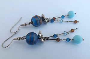 Blue & Brown Glass Bead Handmade Drop Earrings