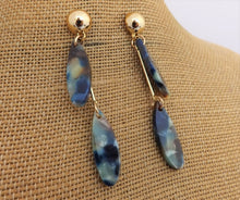 Load image into Gallery viewer, Blue, Brown &amp; Gold Tone Acrylic Drop Earrings
