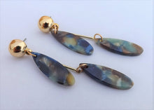 Load image into Gallery viewer, Blue, Brown &amp; Gold Tone Acrylic Drop Earrings
