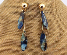 Load image into Gallery viewer, Blue, Brown &amp; Gold Tone Acrylic Drop Earrings
