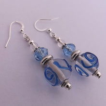 Load image into Gallery viewer, Blue &amp; Clear Handmade Glass Lampwork Bead Earrings
