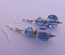 Load image into Gallery viewer, Blue &amp; Clear Handmade Glass Lampwork Bead Earrings
