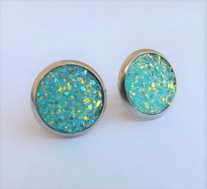 Blue & Gold Glittery Stud Earrings