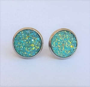 Blue & Gold Glittery Stud Earrings