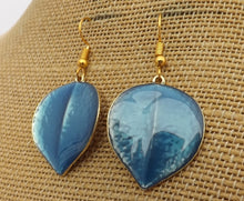 Load image into Gallery viewer, Blue &amp; Gold Tone Leaf Drop Earrings
