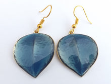 Load image into Gallery viewer, Blue &amp; Gold Tone Leaf Drop Earrings
