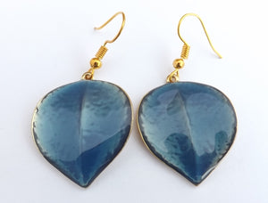 Blue & Gold Tone Leaf Drop Earrings