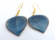 Load image into Gallery viewer, Blue &amp; Gold Tone Leaf Drop Earrings
