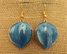 Load image into Gallery viewer, Blue &amp; Gold Tone Leaf Drop Earrings
