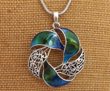 Load image into Gallery viewer, Blue, Green &amp; Purple Enamel Effect Ribbon Twist Pendant Necklace
