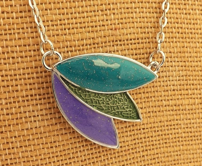 Blue, Green, Purple & Silver Tone Pendant Necklace