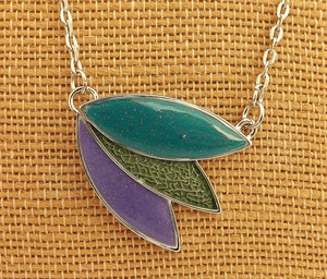 Blue, Green, Purple & Silver Tone Pendant Necklace