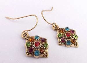 Blue, Green, Red Bling, Gold Tone Round Drop Earrings