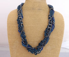 Load image into Gallery viewer, Blue &amp; Grey Cord &amp; Chain Necklace
