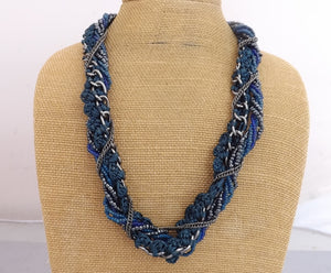 Blue & Grey Cord & Chain Necklace