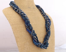 Load image into Gallery viewer, Blue &amp; Grey Cord &amp; Chain Necklace
