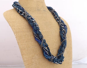 Blue & Grey Cord & Chain Necklace