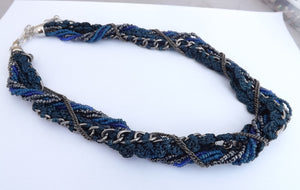 Blue & Grey Cord & Chain Necklace