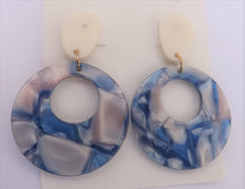 Load image into Gallery viewer, Blue &amp; Grey Purple Acrylic Round Drop Earrings on Stud Setting
