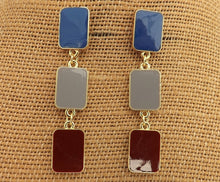 Load image into Gallery viewer, Blue, Grey &amp; Burgundy, Gold Tone Rectangle Stud Drop Earrings

