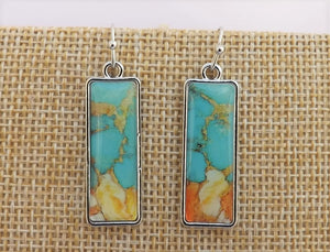 Blue, Orange & Silver Tone Rectangle Earrings