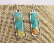 Load image into Gallery viewer, Blue, Orange &amp; Silver Tone Rectangle Earrings
