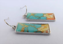 Load image into Gallery viewer, Blue, Orange &amp; Silver Tone Rectangle Earrings
