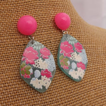 Load image into Gallery viewer, Blue &amp; Pink Floral Acrylic Earrings, Stud Setting (R)
