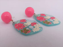 Load image into Gallery viewer, Blue &amp; Pink Floral Acrylic Earrings, Stud Setting (R)
