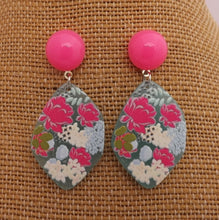 Load image into Gallery viewer, Blue &amp; Pink Floral Acrylic Earrings, Stud Setting (R)
