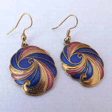 Load image into Gallery viewer, Blue, Pink &amp; Gold Tone Vintage Enamel Earrings (R)
