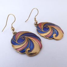 Load image into Gallery viewer, Blue, Pink &amp; Gold Tone Vintage Enamel Earrings (R)
