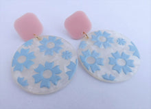 Load image into Gallery viewer, Blue, Pink &amp; Pearl Floral Acrylic Earrings
