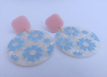 Load image into Gallery viewer, Blue, Pink &amp; Pearl Floral Acrylic Earrings
