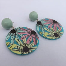 Load image into Gallery viewer, Blue, Pink &amp; Yellow Floral Acrylic Earrings
