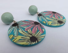 Load image into Gallery viewer, Blue, Pink &amp; Yellow Floral Acrylic Earrings

