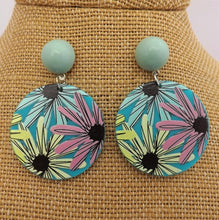 Load image into Gallery viewer, Blue, Pink &amp; Yellow Floral Acrylic Earrings
