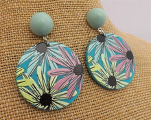 Load image into Gallery viewer, Blue, Pink &amp; Yellow Floral Acrylic Earrings
