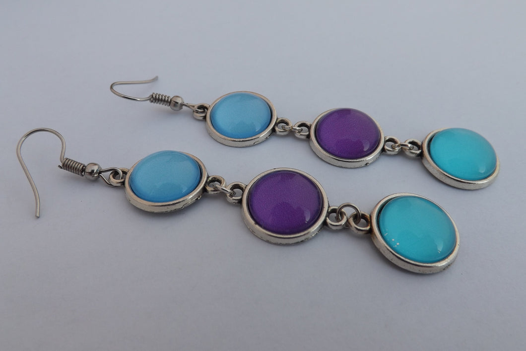 Blue & Purple Triple Drop Dome Earrings