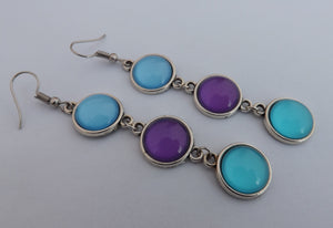 Blue & Purple Triple Drop Dome Earrings