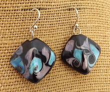 Load image into Gallery viewer, Blue, Purple &amp; Black Art Glass Bead Earrings
